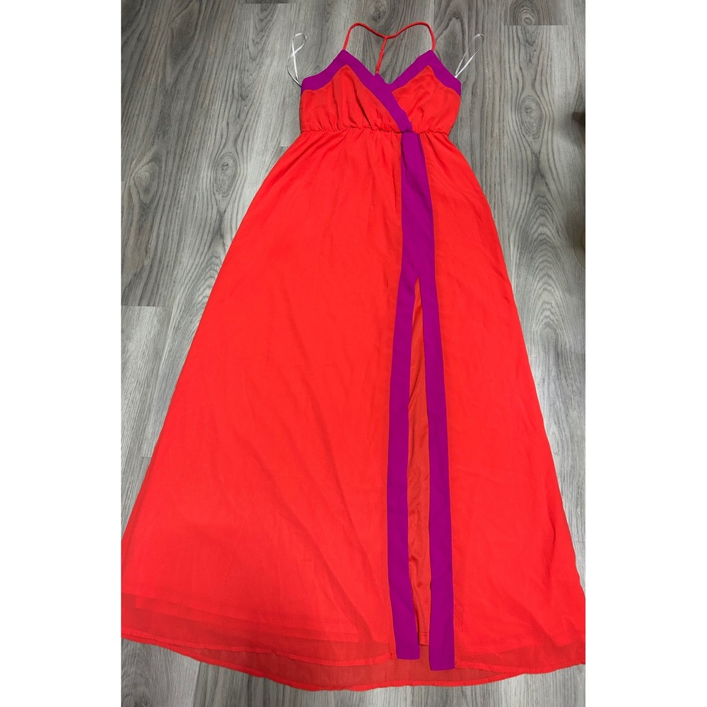 Lulus Womens Color Block Surplice Maxi Dress bright colorblock M Orange Purple